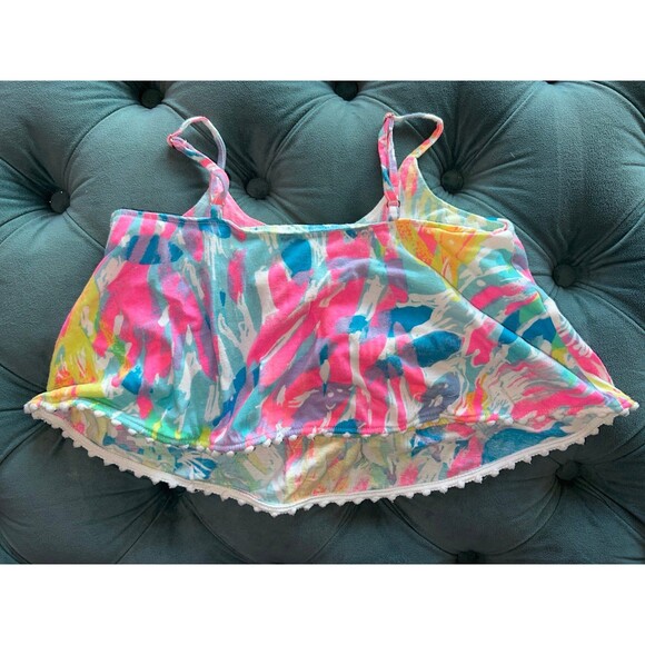 Lilly Pulitzer Girls Mini Franni Top Pom Pom Lace Printed Cotton Size Medium 6-7 - Picture 2 of 4